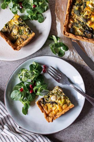 Quiche de Brócolos, Espinafres e Feta